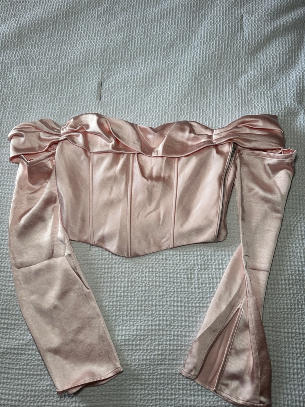 Meshki Satin Off-Shoulder Corset Top in Blush (NEVER WORN)